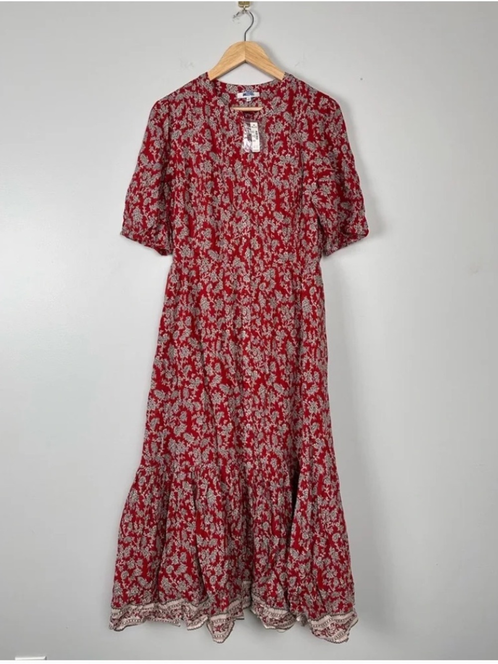Madewell Pintucked Puff-Sleeve Midi Dress in Floral in Ground Madder NWT